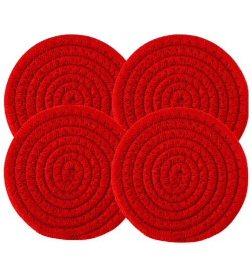 Cotton Rope Drink Coasters 4 Pcs Set (Red)