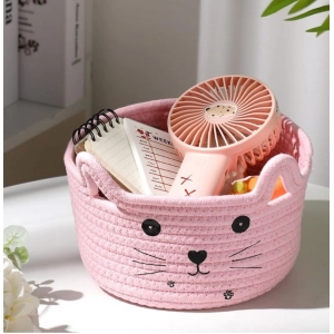 Generic Cotton Small Cat With Face Basket Pack of 1 (Pink)