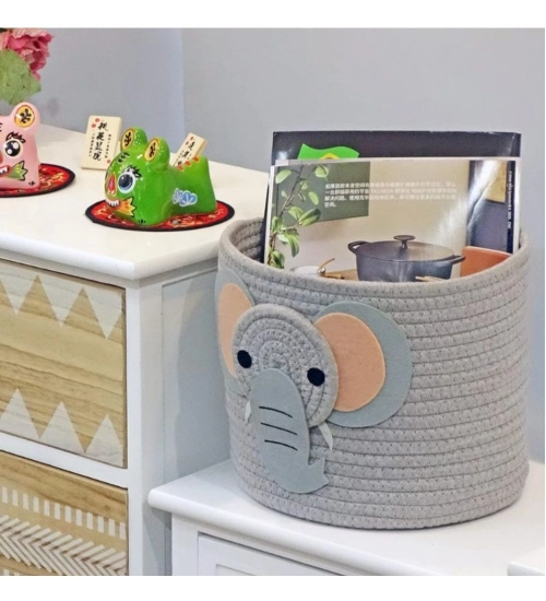 Cotton Elephant Basket 10x8 Inch Pack of 1 (Grey)