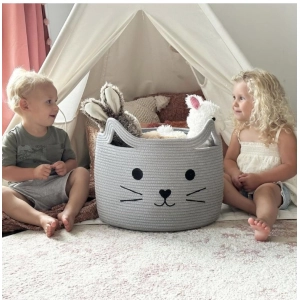 Generic Cotton Large Storage Cat Basket 15x11 Inch Pack of 1 (Grey)