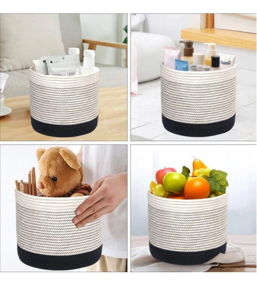 Cotton Large Woven Storage Basket 10x10 Inch Pack of 1 (White)