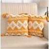 Dropship Cotton Tufted Cushion Pillow Cover 16x16 Inch Pack of 2 (Yellow White)