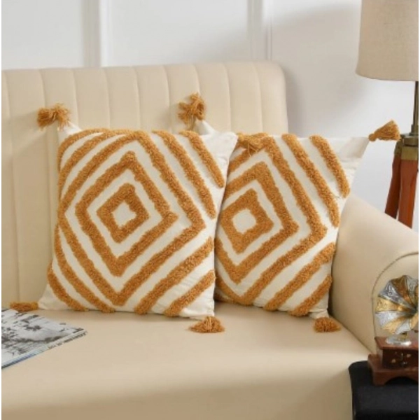 Dropship Cotton Diamond Tufted Cushion Pillow Cover 16x16 Inch Pack of 2 (Yellow)