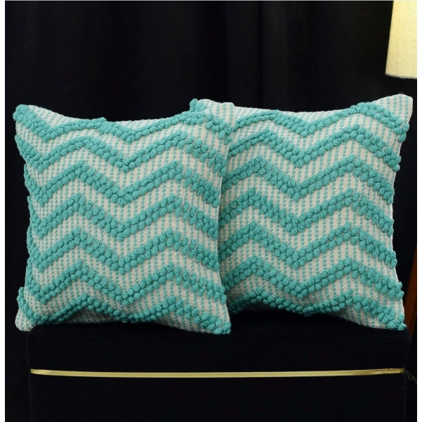 Dropship Cotton Handcrafted Pit Loom Cushion Cover 16x16 Inch Pack of 2 (Sea Green)