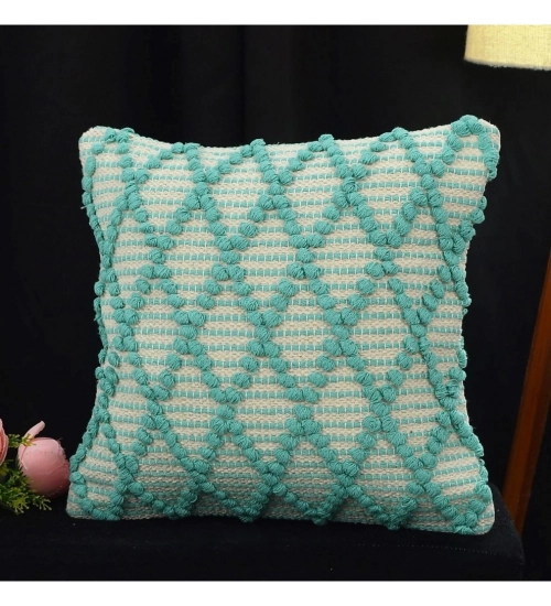 Cotton Handcrafted Pit Loom Cushion Cover 16x16 Inch Pack of 2 (Sea Green) Cotton Handcrafted Pit Loom Cushion Cover 16x16 Inch Pack of 2 (Sea Green)