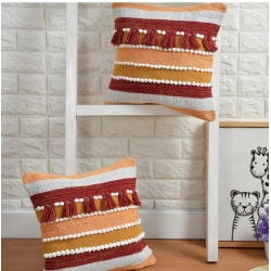 Cotton Handcrafted Pit Loom Cushion Cover 16x16 Inch Pack of 2 (Orange)