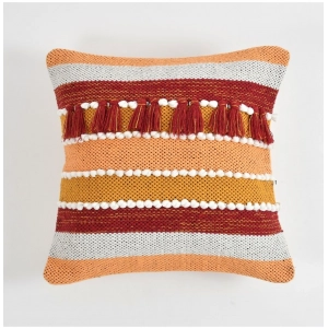 Generic Cotton Handcrafted Pit Loom Cushion Cover 16x16 Inch Pack of 2 (Orange)
