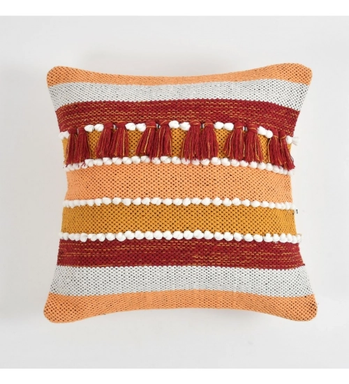 Cotton Handcrafted Pit Loom Cushion Cover 16x16 Inch Pack of 2 (Orange) Cotton Handcrafted Pit Loom Cushion Cover 16x16 Inch Pack of 2 (Orange)