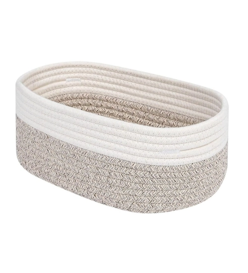Cotton Oval Storage Rope Woven Baskets Pack of 1 (White Mix)