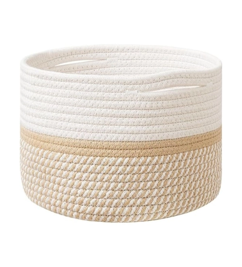 Cotton Storage Rope Woven Baskets 9x7 Inch Pack of 1 (Beige)
