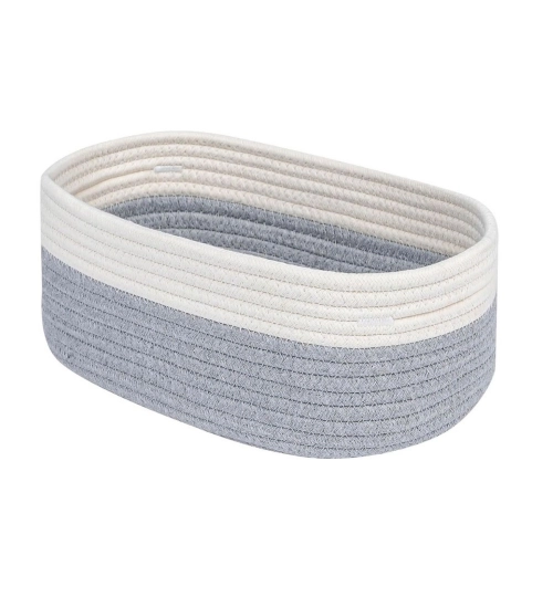 Cotton Oval Storage Rope Woven Baskets Pack of 1 (White Grey)