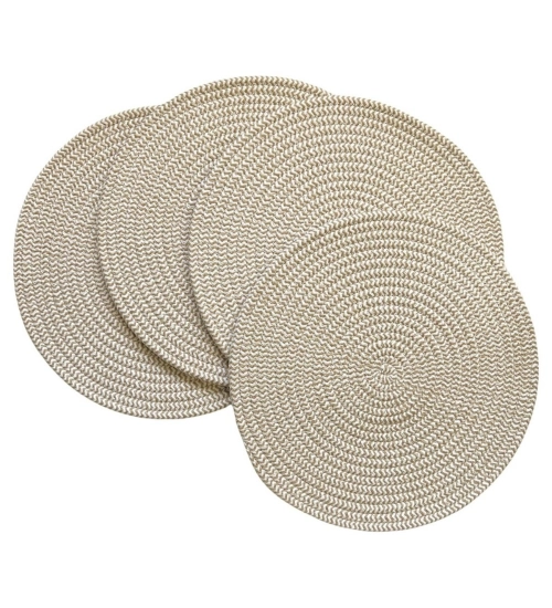 Cotton Dining Table Round Placemat Mats Set of 4 (Beige White)