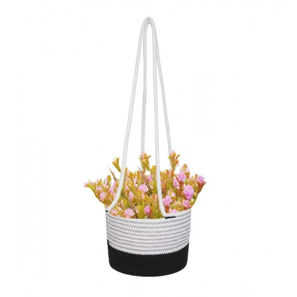 Dropship Cotton Hanging Planter Flower Basket Pack of 1 (Black &amp; White)