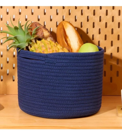 Cotton Round Small Storage Basket 9x7 Inch Pack of 1 (Blue)