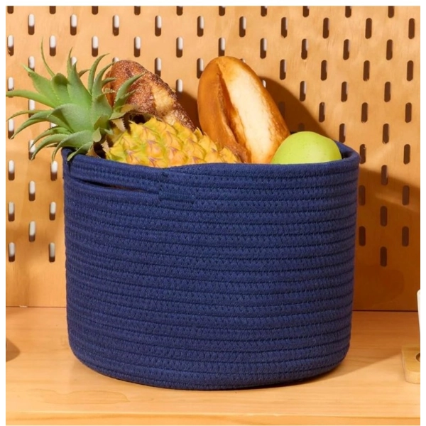 Dropship Cotton Round Small Storage Basket 9x7 Inch Pack of 1 (Blue)