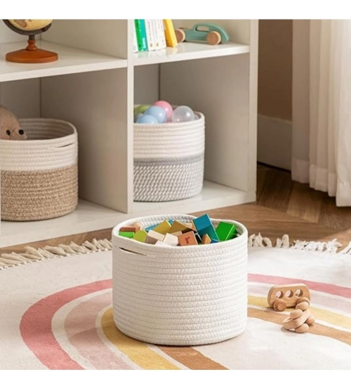 Cotton Storage Rope Woven Baskets 9x7 Inch Pack of 1 (White)