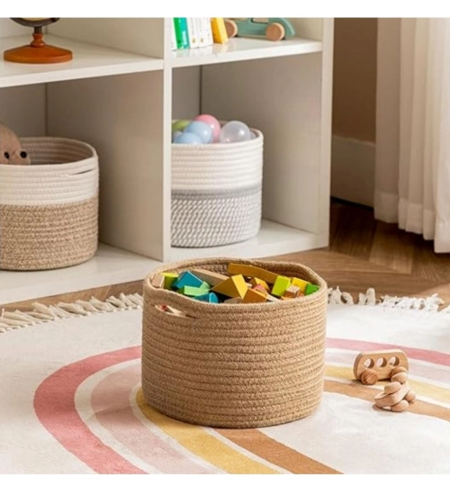 Cotton Storage Rope Woven Baskets 9x7 Inch Pack of 1 (Beige)