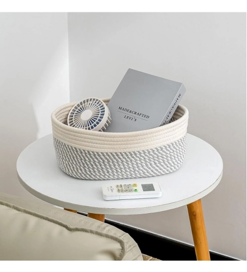 Cotton Oval Storage Rope Woven Baskets Pack of 1 (Grey White)