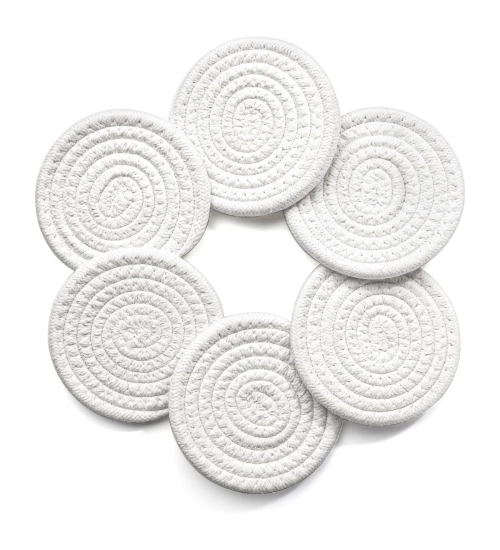 Cotton Rope Drink Coasters 6 Pcs Set (White)