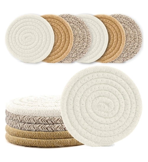 Cotton Rope Drink Coasters 6 Pcs Set (Multicolor)