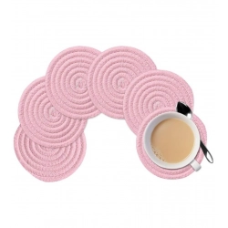 Cotton Rope Drink Coasters 6 Pcs Set (Baby Pink)