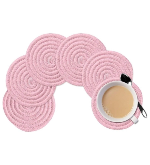 Cotton Rope Drink Coasters 6 Pcs Set (Baby Pink)