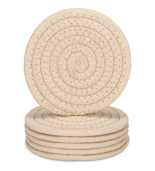 Cotton Rope Drink Coasters 6 Pcs Set (Cream)