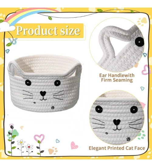 Cotton Small Cat With Face Basket Pack of 1 (White)