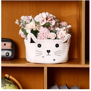 Generic Cotton Small Cat With Face Basket Pack of 1 (White)