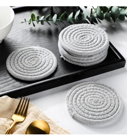 Cotton Rope Drink Coasters 6 Pcs Set (Grey)