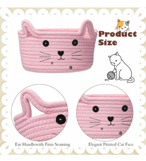 Cotton Small Cat With Face Basket Pack of 1 (Pink)