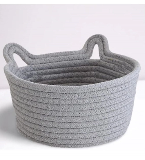 Cotton Plain Cat Basket 9x5 Inch Pack of 1 (Grey)