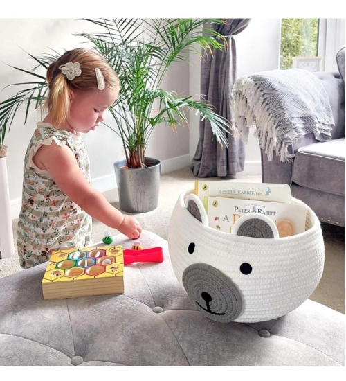 Cotton Bear Shaped Storage Baskets Pack of 1 (White)