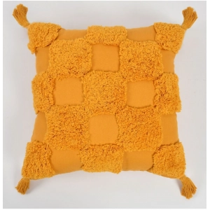 Generic Cotton Tufted Cushion Pillow Cover 16x16 Inch Pack of 2 (Yellow)