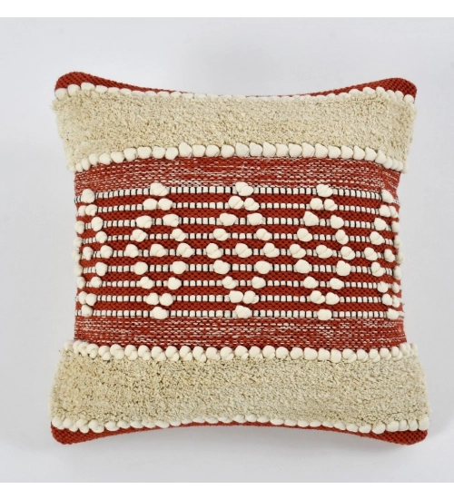 Cotton Handcrafted Pit Loom Cushion Cover 16x16 Inch Pack of 2 (Red Cream) Cotton Handcrafted Pit Loom Cushion Cover 16x16 Inch Pack of 2 (Red Cream)