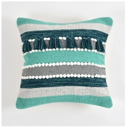 Cotton Handcrafted Pit Loom Cushion Cover 16x16 Inch Pack of 2 (Green)