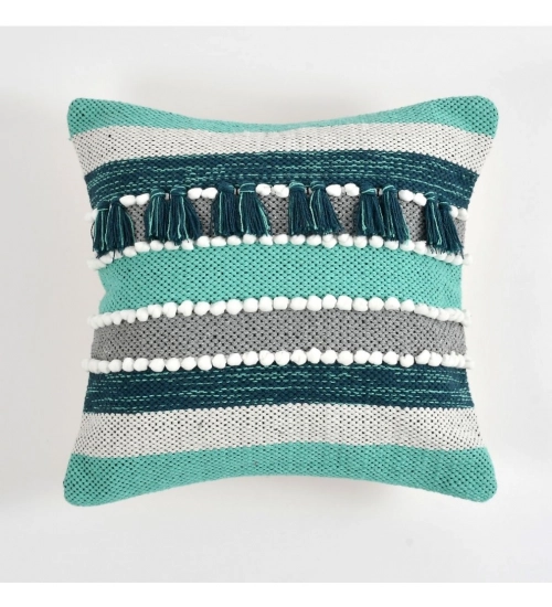 Cotton Handcrafted Pit Loom Cushion Cover 16x16 Inch Pack of 2 (Green)