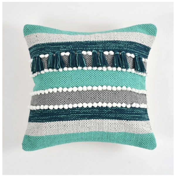 Dropship Cotton Handcrafted Pit Loom Cushion Cover 16x16 Inch Pack of 2 (Green)
