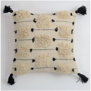 Generic Cotton Handcrafted Pit Loom Cushion Cover 16x16 Inch Pack of 2 (Black)