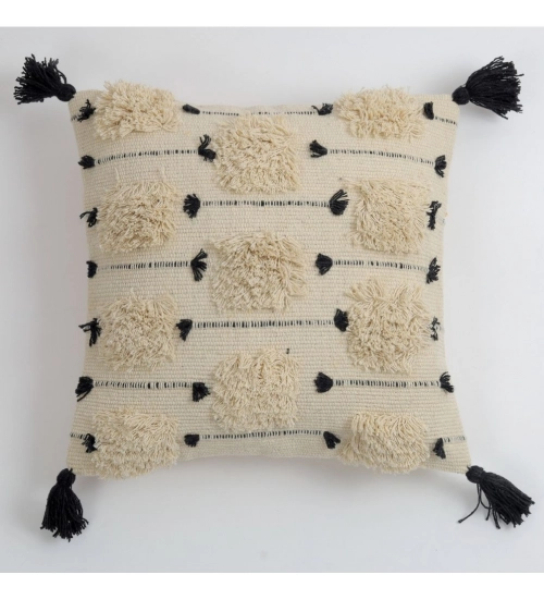 Cotton Handcrafted Pit Loom Cushion Cover 16x16 Inch Pack of 2 (Black)