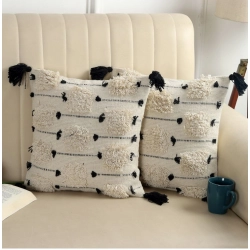 Cotton Handcrafted Pit Loom Cushion Cover 16x16 Inch Pack of 2 (Black)