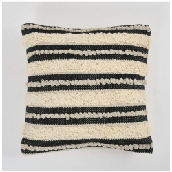 Cotton Striped Handcrafted Pit Loom Cushion Cover 16x16 Inch Pack of 2 (Black Cream)