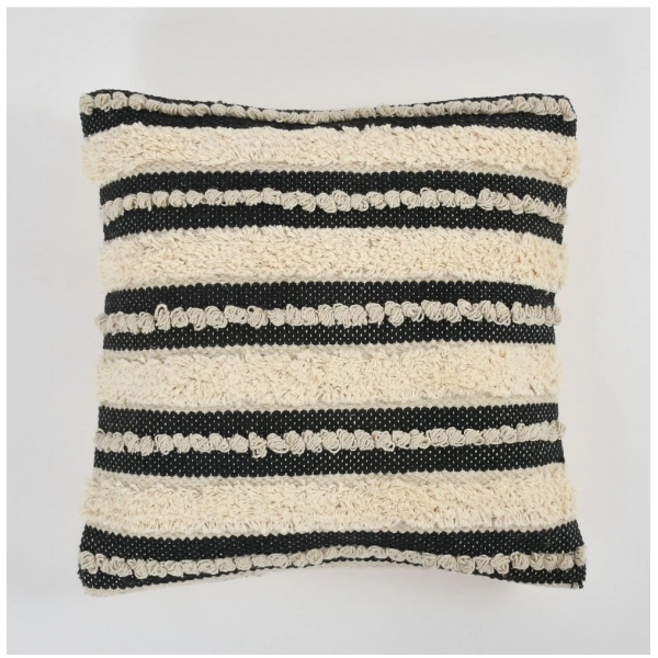 Dropship Cotton Striped Handcrafted Pit Loom Cushion Cover 16x16 Inch Pack of 2 (Black Cream)