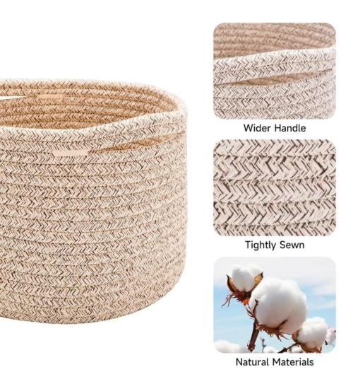 Cotton Round Small Storage Basket 9x7 Inch Pack of 1 (Brown)