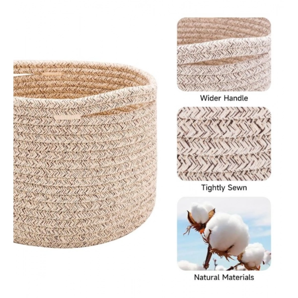 Dropship Cotton Round Small Storage Basket 9x7 Inch Pack of 1 (Brown)