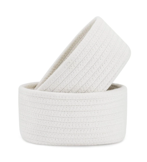 Cotton Storage Rope Woven Baskets Pack of 2 (White)