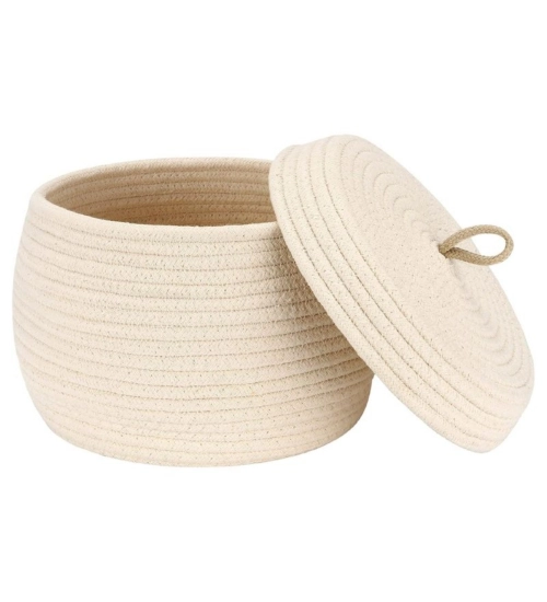 Cotton Bear Shaped Storage Matka Basket With Lid Pack of 1 (Beige)