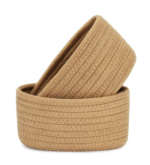 Cotton Storage Rope Woven Baskets Pack of 2 (Beige)