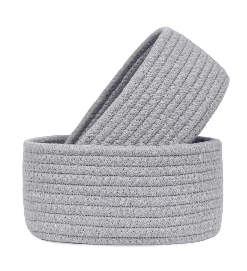 Cotton Storage Rope Woven Baskets Pack of 2 (Grey)