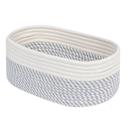 Cotton Oval Storage Rope Woven Baskets Pack of 1 (Grey White)